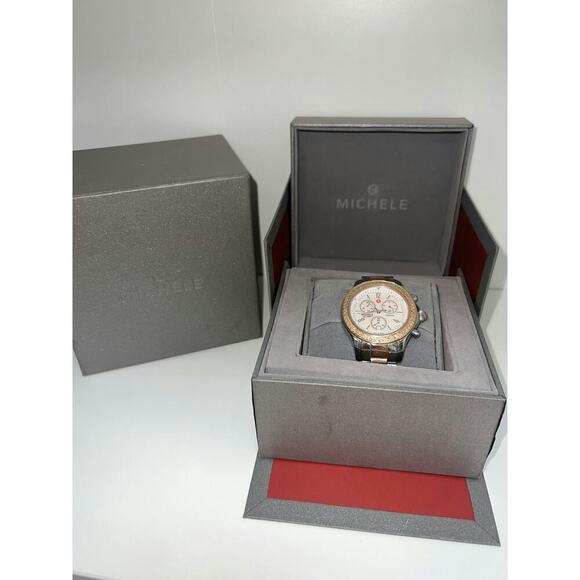 Michele Two-Tone Diamond Deco Chronograph Watch with Original Box - Picture 1 of 5
